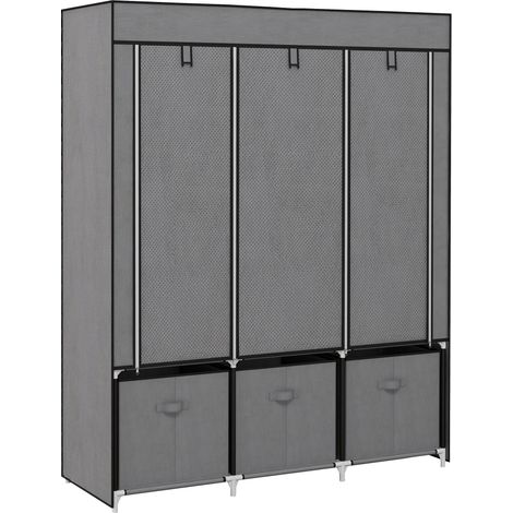 Armoire pliante tissu non tissé gris foncé fermeture éclair 125 x 43 x 162,5 cm