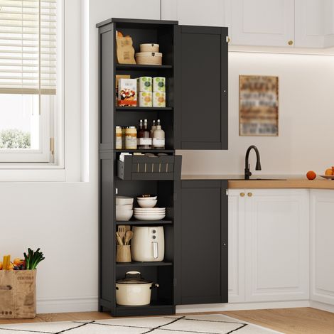 Mueble de cocina alto 170 x 40 x 30 cm con 2 puertas, 1 cajón y estantes regulables negro HAVRYA (1/5)