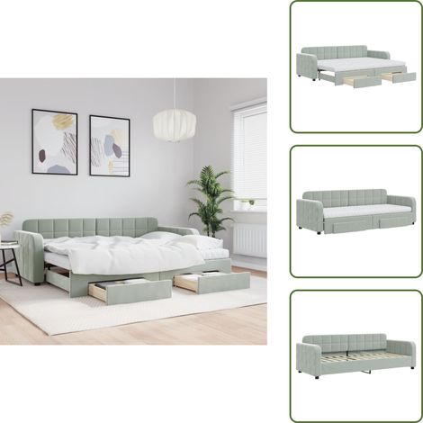 The Living Store Tagesbett Ausziehbar mit Schubladen Hellgrau 80x200 cm Samt - Sofa - Schlafcouch - Gästebett - Tagesbett - Wohnzimmermöbel (1/5)