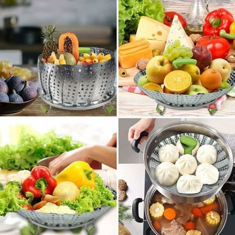 Panier Vapeur - Inox 23 cm - Compatible Autocuiseur et Casserole - Manche Télescopique Réglable - 1 Pièce (1/5)