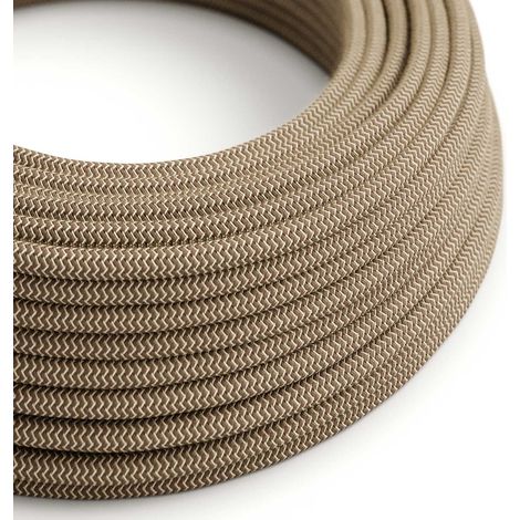 Creative-Cables Cavo elettrico rivestito in tessuto, 3 x 0,75 mm², 1 m, Corteccia e Beige ZigZag RD73, Rotondo, cotone e lino