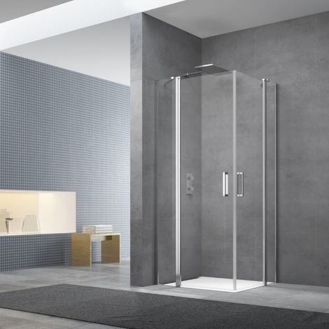 Swiss Aqua Technologies Puertas de ducha pivotantes de esquina Fusion Acces 100x100cm anticalcáreas con perfiles cromo brillo (SATFUD100100-SET)