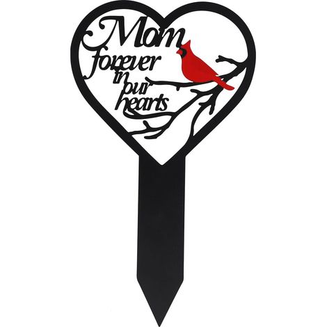 Plaque commémorative en métal avec un cœur de cardinal, pour le cimetière, maman et papa (1/5)