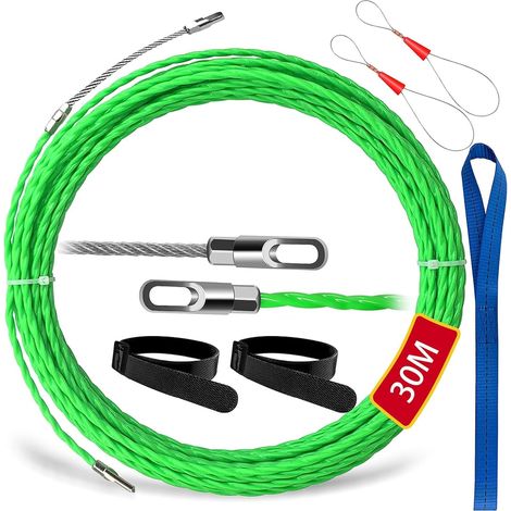 30m Aiguille Electricien, Tire Fils Electrique 4,5 mm Diamètre Aiguille Passe Cable Tire Fils Electricien Aiguille avec Tête Flexible de Guidage, pour la Pose de Câbles (30M) (1/5)
