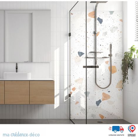 Panneau de douche : Terrazzo Chromatique - Couleur Beige orange - Alu composite - 90 - 245 (1/3)