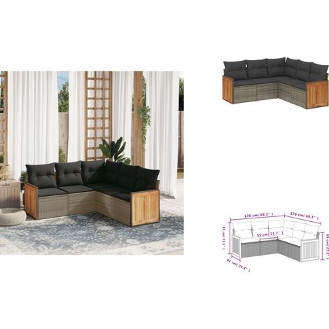 Salon de jardin 5 pcs avec coussins gris résine tressée - Ensemble Salon De Jardin - Meuble Extérieur - Résine Tressée - Rotin Synthétique - Mobilier De Jardin (1/3)
