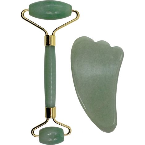 Rouleau de massage en pierre de jade et Gua Sha - Vert - Vivezen (1/5)