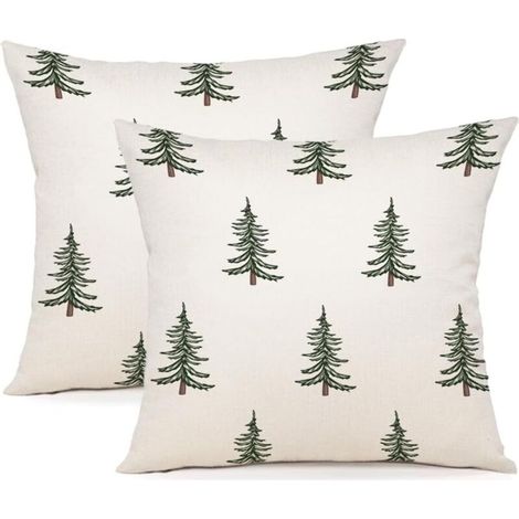 Housse Coussin Noel 40x40 Lot de 2 - Flocons de Neige Pins Polyester Décoratif Taie d'Oreiller pour Decoration 40 x 40 cm,Noyau non inclus (1/4)