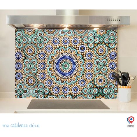 Fond de hotte : Carrelage arabesque - Verre trempé - 70 cm - 60 cm