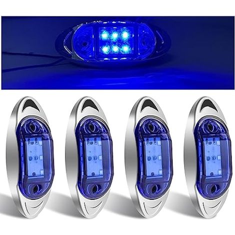 Biqing 4pcs Feux de Gabarit Bleu, 6LED 3.8 Inch 12V 24V Feu de Gabarit Remorque Arrière Avant Indicateur Latéraux avec Lunette Chromée pour Camion Remorque Van Bus Bateau (1/5)