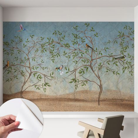 Carta da parati autoadesiva - fotomurale - decorazione parete - murale - adesivo da muro - Uccelli sugli alberi 152x104 cm (1/5)