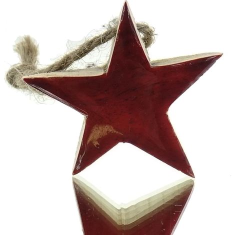 Weihnachtsanhänger Massivo Stern Rot & Natur Ø 5,5 cm - Holz (1/2)