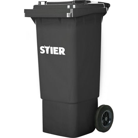 STIER 2-Rad-Müllgroßbehälter, Volumen 80 Liter, Mülleimer, grau, BxTxH 445x520x939 mm, Mülltonne, Restmülltonne mit Rädern und Deckel, Universaltonne, UV-stabilisiert