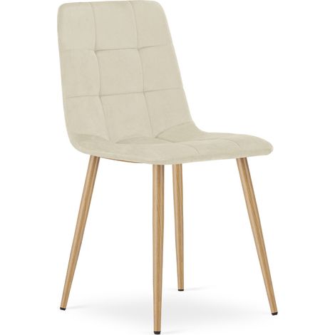 Sedia Kara in velluto beige chiaro con gambe effetto legno (1/5)