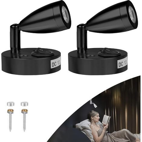 2x 12V LED Lamps, Integrated Switch, 360° Rotation, Warm Light, For Camper Van Boat (1/5)