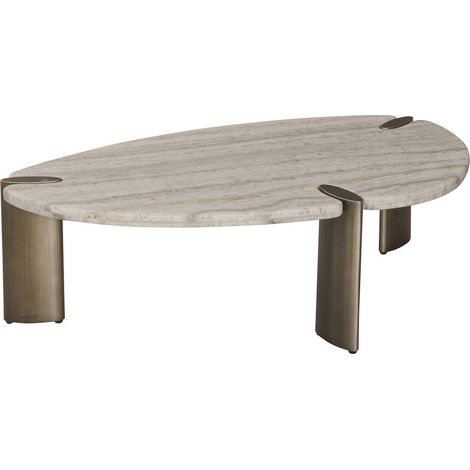 Table basse organique en travertin gris - gris travertin et métal bronze (1/5)