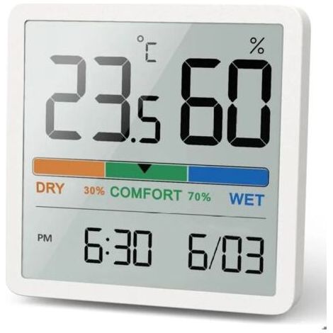 Thermomètre et hygromètre d'intérieur, thermomètre de bureau numérique avec fonctions de surveillance de la température et de l'humidité (blanc) (1/5)