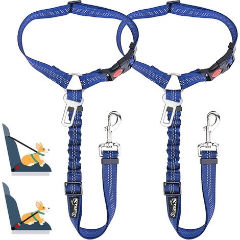 SlowTon Hundegurt Auto 2-in-1 Kopfstützen Sicherheitsgurt G.Hellblau 2Pcs (1/5)
