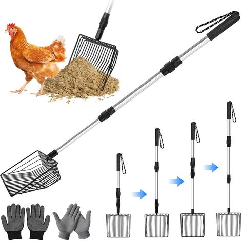 1 - Pelle à Déjections - Tamis Poulailler - Outil Réglable 3 en 1 - Nettoyage Litière et Sable - Pour Éleveurs de Poules - Noir - 25x15cm (1/5)