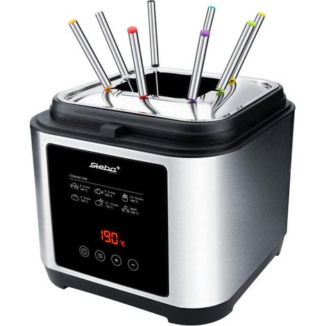 Steba Freidora (capacidad para hasta 800 g de frituras, incluye anillo de fondue y 8 tenedores, temporizador, regulador de temperatura continuo hasta 190 °C, acero inoxidable) (1/4)
