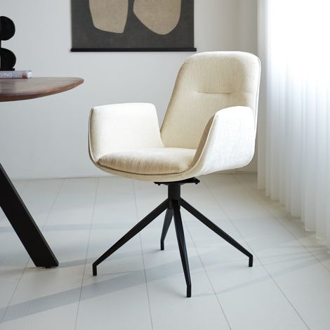 Chaise de salle à manger pivotante Nela Chenille blanc (1/5)
