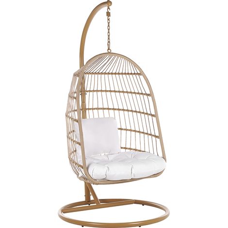 Silla colgante de estructura trenzada color natural soporte de metal 2 cojines sala de estar terraza boho rústico Allera