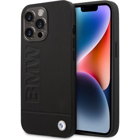 Étui BMW BMHCP14XSLLBK pour iPhone 14 Pro Max 6,7" en cuir noir estampillé