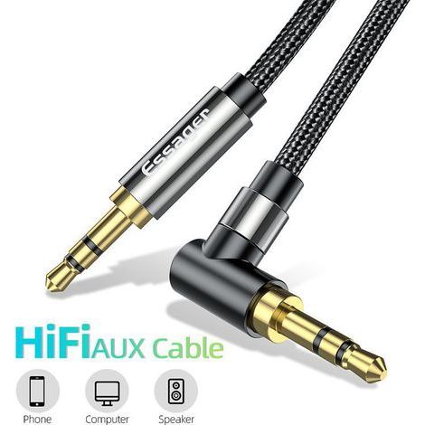 able Jack, Stéréo Câble Jack vers Jack Audio Câble, Audio 3,5mm Male Male 90 Degrés Auxiliaire en Nylon Tressé pour Autoradios, Haut Parleurs Tablette MP3 1.5M NPTERBL (1/5)