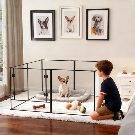 BingoPaw 8 Panels Transparent Small Animal Playpen Heavy Duty Acrylic Enclosure Dog Fence, 122 x 122 x 61cm