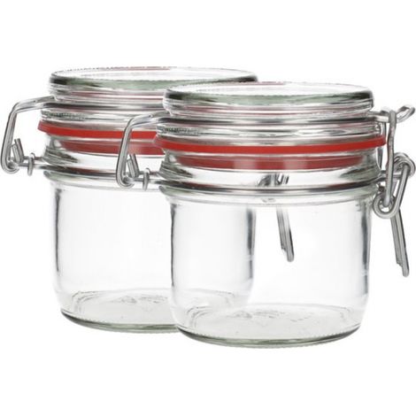 Set mit 2 x 255 ml Glasbehältern – Rund und klar – Vorratsgläser, Einmachgläser, Gläser mit Deckel, Marmeladengläser – Wiederbefüllbar – Glas – 2er-Set (1/5)