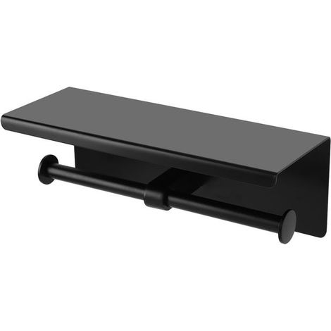 Edelstahl Wandhalterung Toilettenpapierrollenhalter Handyhalter (Schwarz)