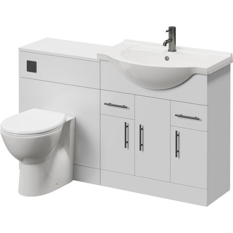 Alexander James Cento Gloss White 1350mm 3 Door Vanity Unit Toilet Suite - 1350mm - Gunmetal Grey 96mm Bar HandleJames Toilet Pan and Seat
