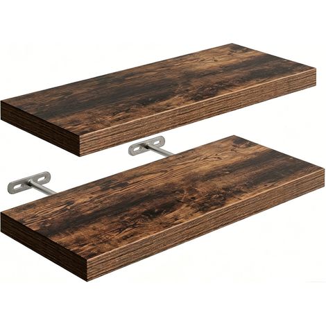 2er-Set schwebendes Wandregal 40 cm – MDF Dunkel-Eiche – Holzregal für Bücheraufbewahrung – einfache Montage mit versteckter Halterung