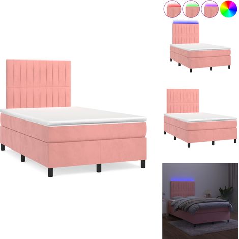 Sommier à lattes de lit et matelas LED rose 120x190 cm velours - Lit Plateforme - Lit Design - Lit Capitonné - Lit Velours - Lit Double (1/5)