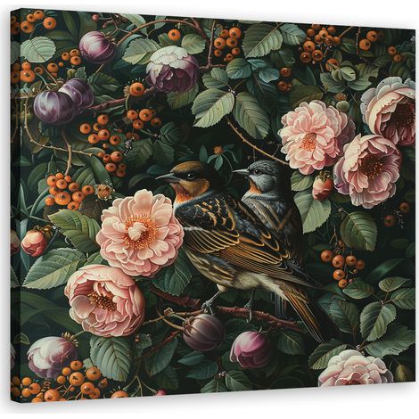 Tableau déco Oiseaux Feuilles Nature 40x40 (1/4)