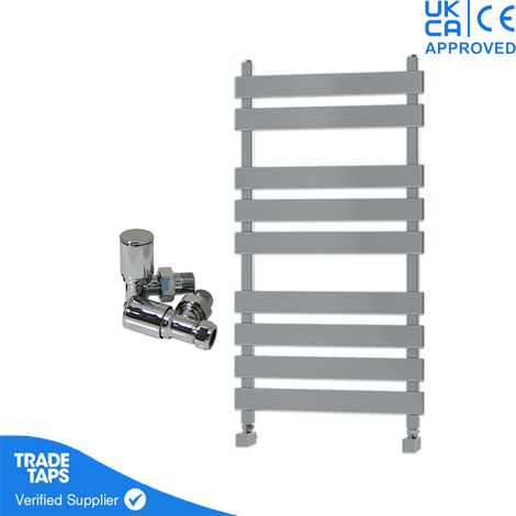 Marvella Chrome Flat Panel Towel Rail - 950 x 500mm - Angled Manual Round Valve Pair (1/3)