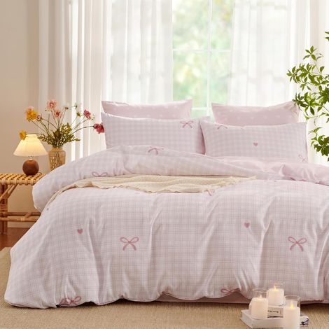 Housse de Couette 220x240 Adulte Noeud Papillon Rose Parure de lit (1/5)