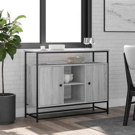 Buffet 100 x 35 x 80 cm en bois d’ingénierie et acier gris sonoma avec rangement - PANGIVO (1/5)