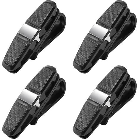 Lot de 4 porte-verres universels pour voiture avec rotation à 360 °, double pince et conception en fibre de carbone, pour lunettes de soleil et cartes, résistant aux rayures (noir) (1/5)