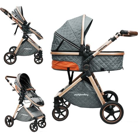 Poussette nacelle 2-en-1 V8T pour nouveau-né, poussette bébé pliable d'une seule main avec nacelle de couchage réversible et amovible, absorption des chocs tout-terrain