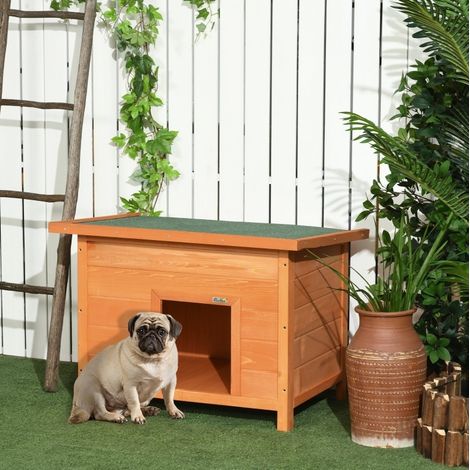 Outdoor-Hundehütte aus Holz, aufklappbares Dach, 82 x 58 x 58 cm, gelb, OKMYHOME (1/5)