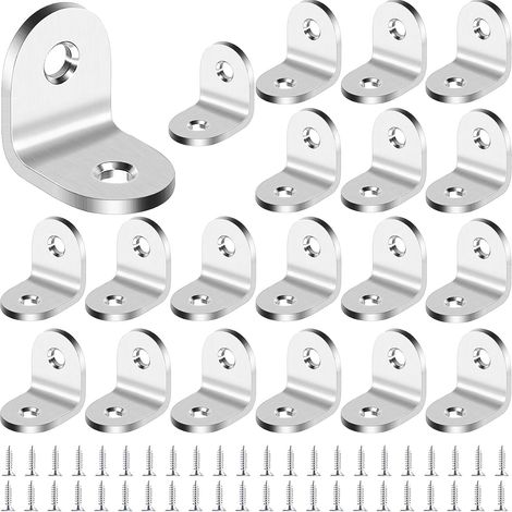 Soportes de fijación, 20 piezas, soportes de fijación de acero inoxidable, soporte en ángulo recto, escuadra angular, escuadra metálica en L de 90 grados, para conectar o fijar muebles (20x20 mm)