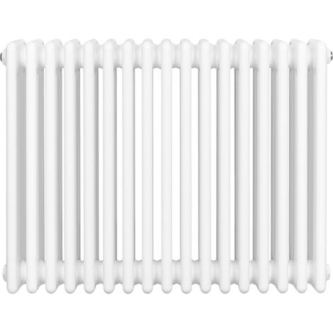 Radiateur Traditionnel à 4 Colonnes 600 x 785 mm en Acier Carbone Blanc Chauffage Central Horizontale Monté Sur Mur [Brosse de Nettoyage & Supports INCLUSES]