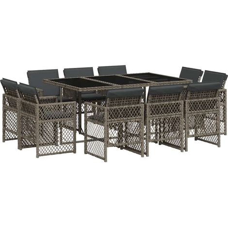 Maison Exclusive - 11-tlg. Garten-Essgruppe mit Kissen Grau Poly