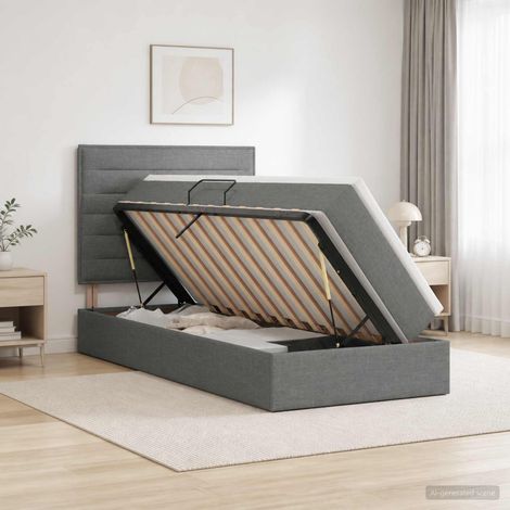 Cama con almacenamiento y colchón Gris oscuro 100 x 200 cm tela (1/5)