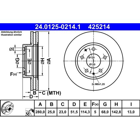 Lot de 2 Disques de frein ATE 24.0125-0214.1 MAZDA B45A-33-251A BJS7-33-251A