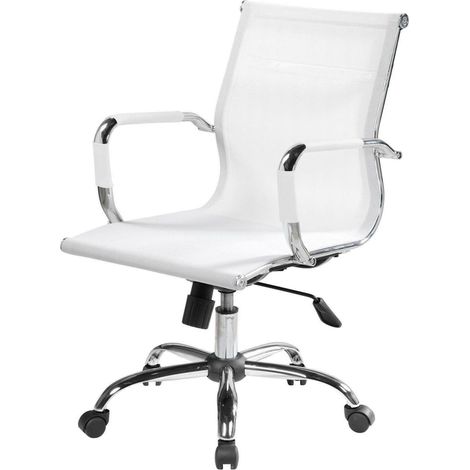 Dmora - Silla de oficina Asunik\, Sillón ejecutivo con reposabrazos, Silla de oficina ergonómica, Blanco, 62x54h92/102 cm (1/3)