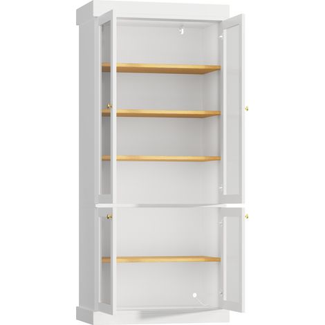 Vitrina alta blanca con LED, puertas de cristal, estantes regulables y antivuelco HOMVRA (1/5)