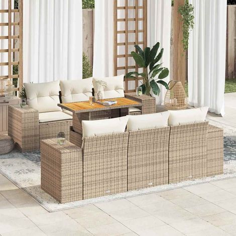 Set sofás de jardín 7 piezas y cojines ratán sintético beige vidaXL (1/5)