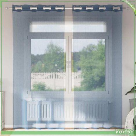 Voilage - FAFEISY - Voile - Bleu royal - 2 pcs - Œillets (1/5)